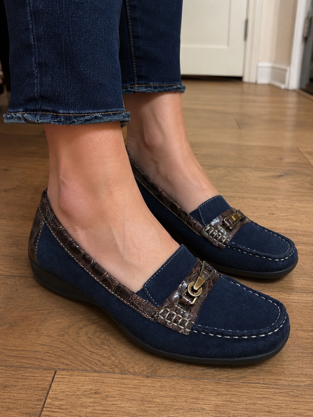 Naturalizer Canova Navy Suede Driving Moccasins Loafers Womens 8M Comfort.
